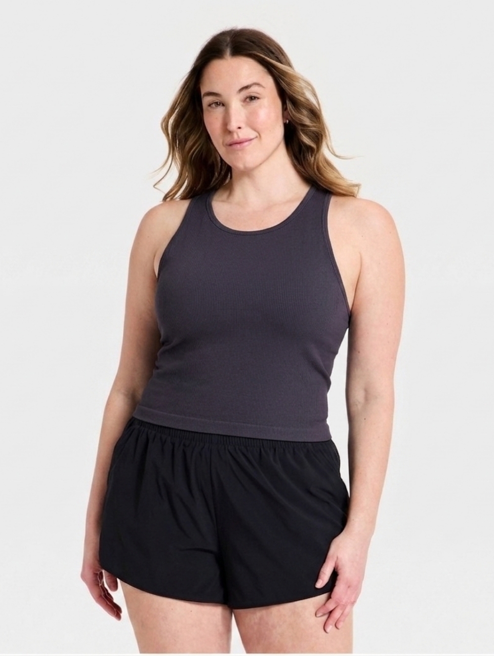 NWT All In Motion Women's Modal Ribbed Support Tank Top Charcoal Gray Size XL